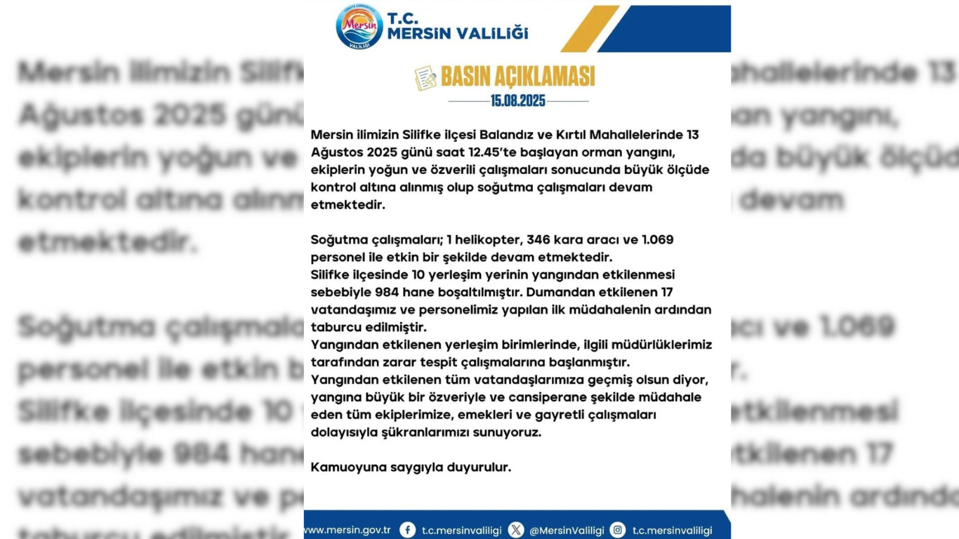 SİLİFKE’DEKİ ORMAN YANGINI KONTROL ALTINA ALINDI