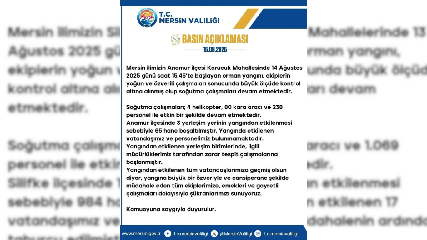 ANAMUR’DAKİ ORMAN YANGINI KONTROL ALTINDA