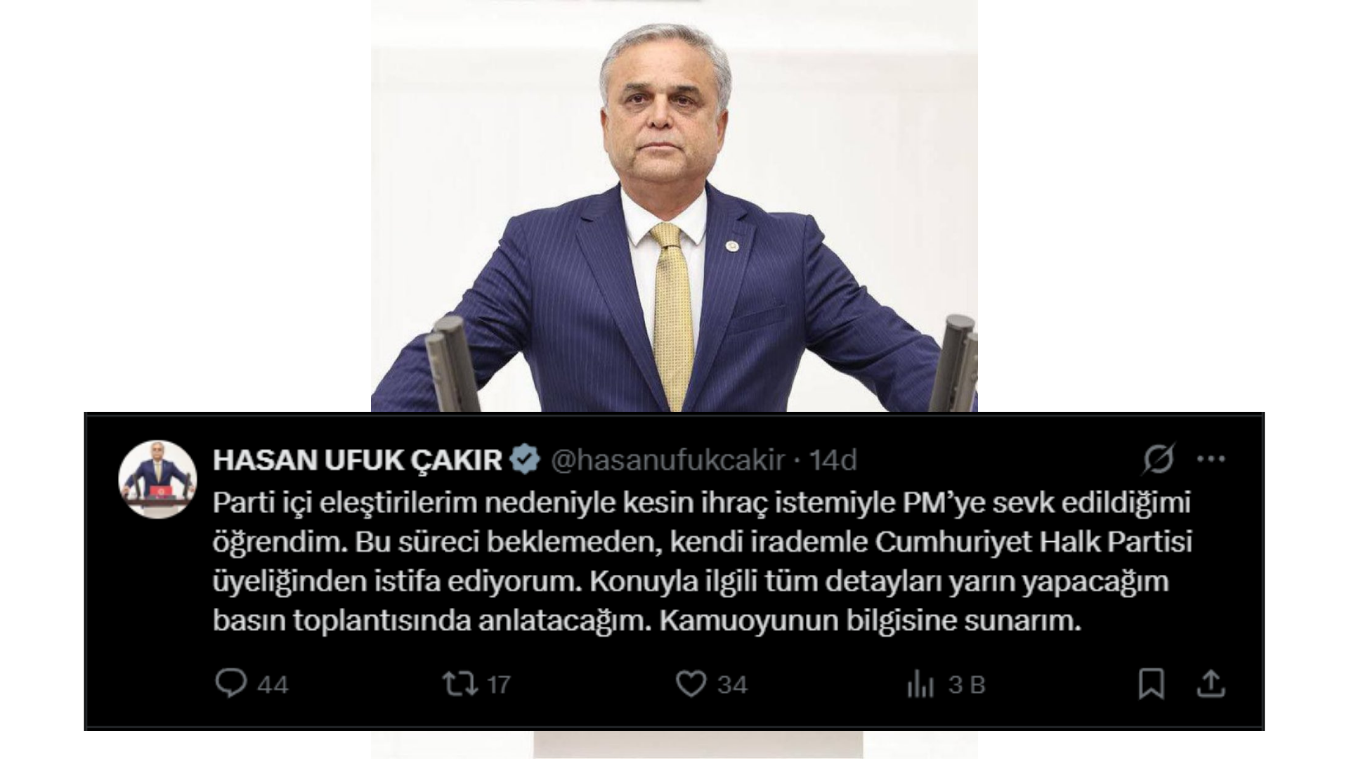 MERSİNLİ VEKİL HASAN UFUK ÇAKIR İSTİFA ETTİ