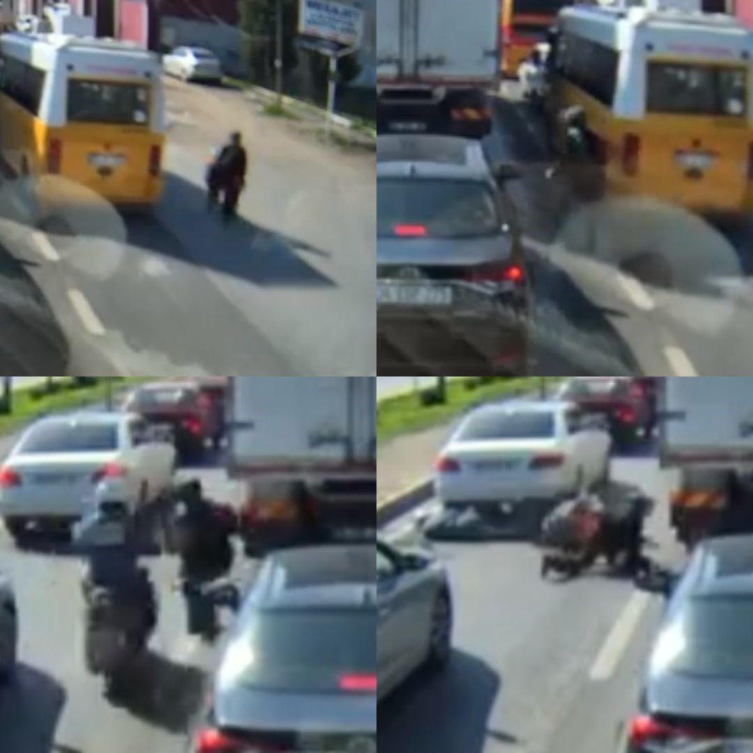 KAZA ANI ARAÇ KAMERASINDA:DAHA ÖNCE 3 KİŞİNİN HAYATINI KAYBETTİĞİ NOKTADA BU KEZ YAYALARA MOTOSİKLET ÇARPTI