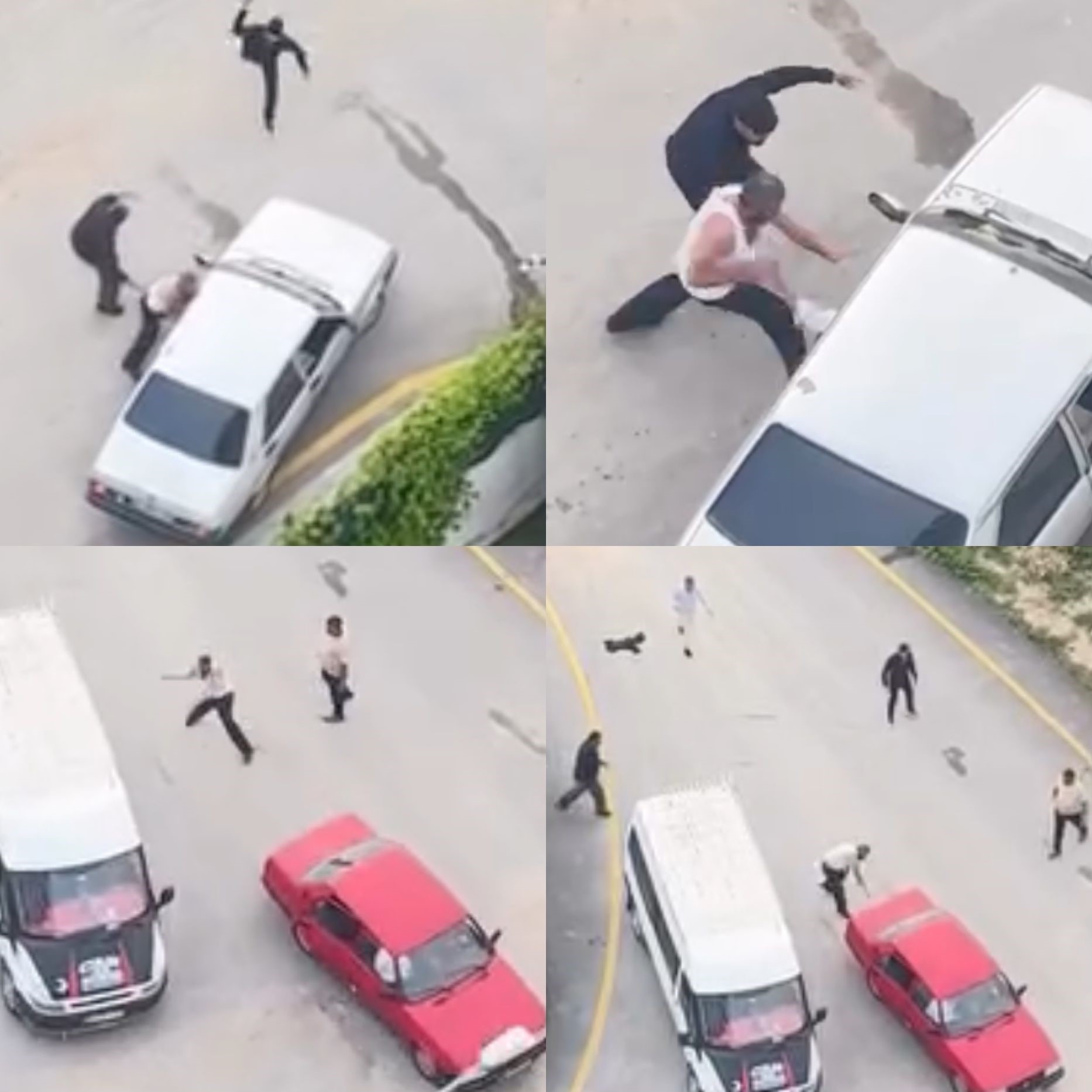 TAŞLARLA ARAÇLARA SALDIRDILAR: KAVGA ANLARI KAMERADA